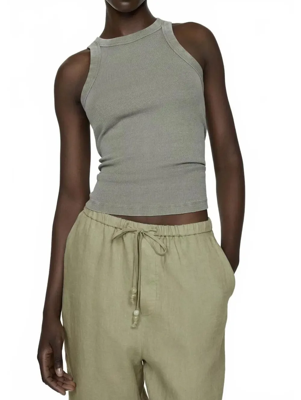 Mango 100% Linen Pants Green NWT Size Small
